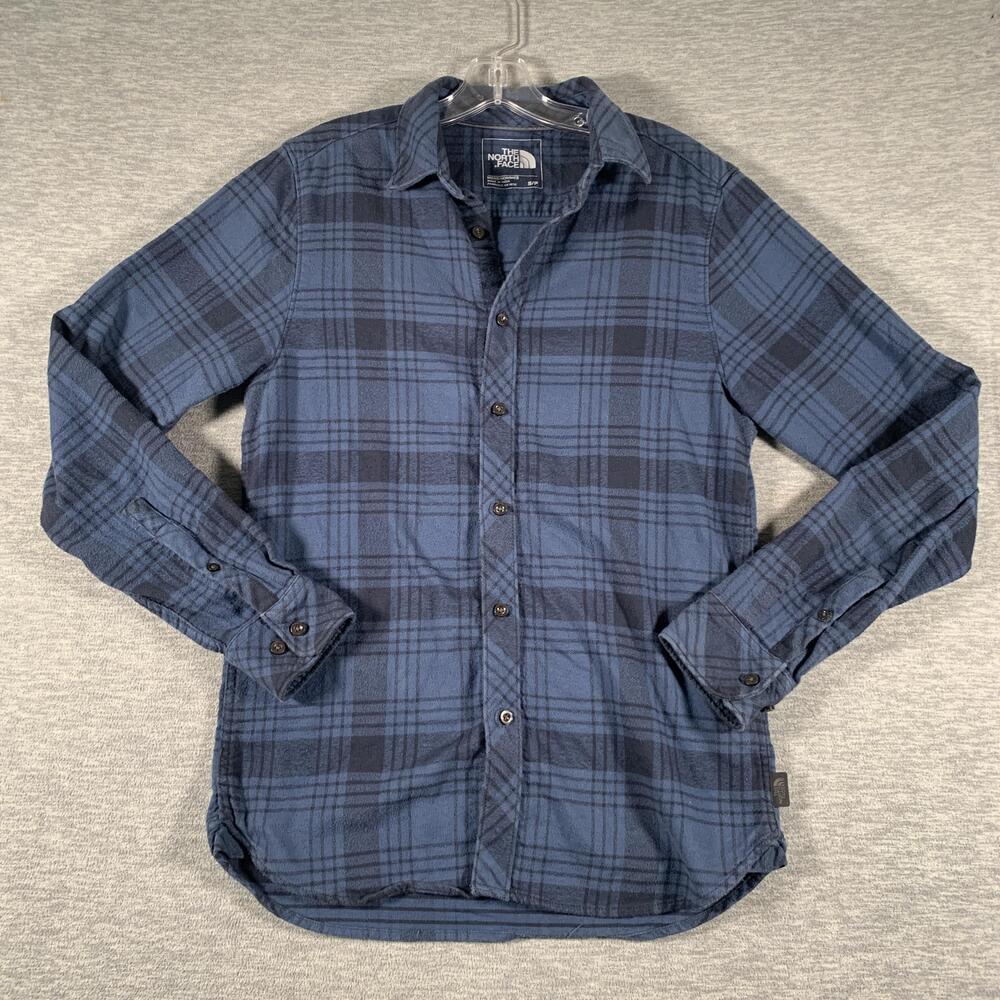 The North Face Shirt Mens Small Blue Plaid Long Sleeve Button Front Casual